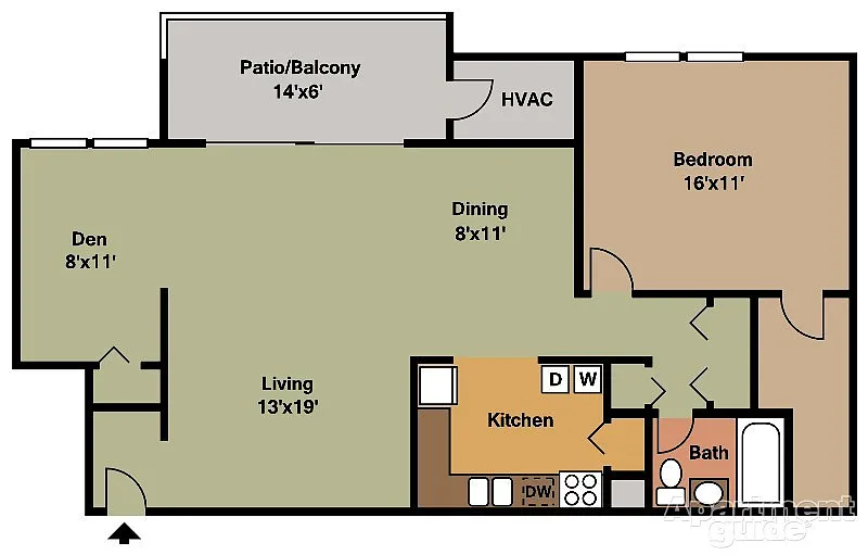 Floor plan 1BR-1BA w Den
