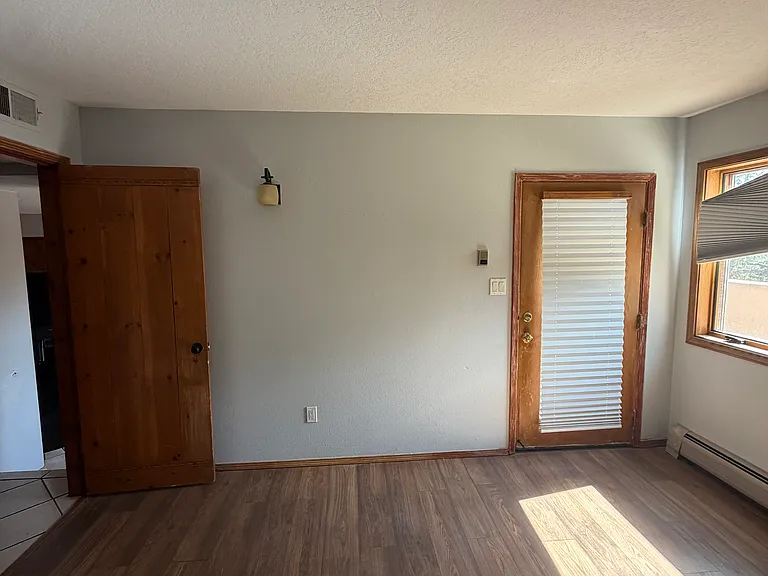 Master bedroom (View of exterior door to back yard and hallway door)