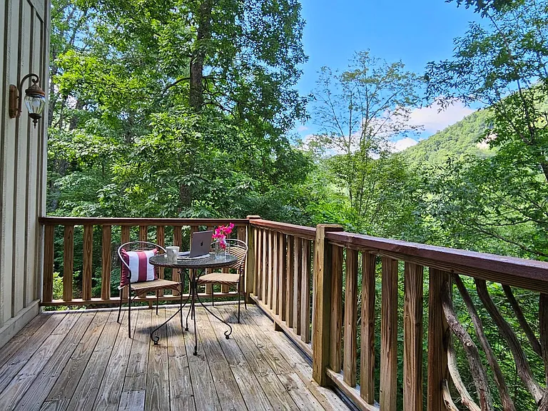Back porch with mountain views