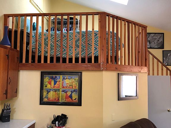 This is the view from the kitchen to the loft. There are two