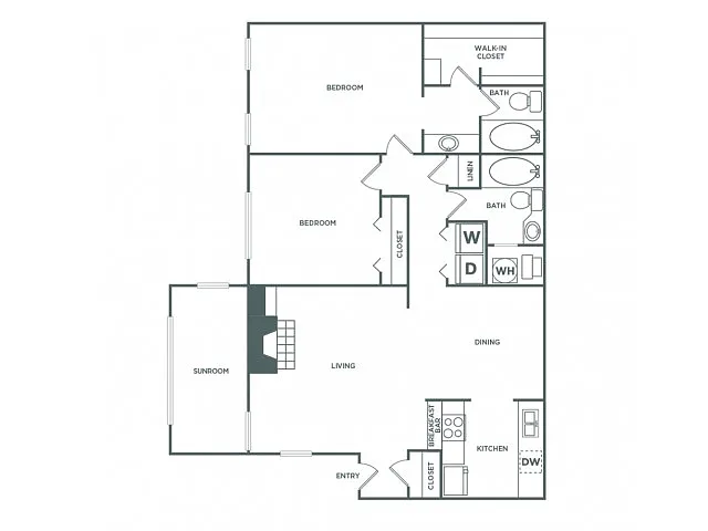 Floor plan Two Bedroom Two Bath with Den (1300 SF)