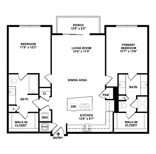 Floor plan 2 Bed/2 Bath-B2