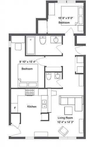 Floor plan Lake Manor 2 Bedroom 1.5 Bath