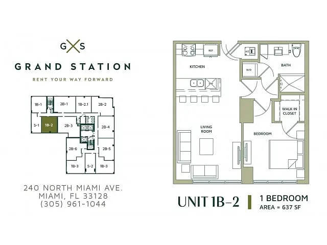 Floor plan 1 Bed 1 Bath (1B-2)