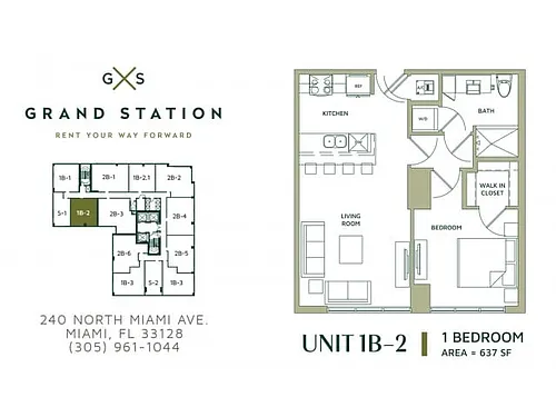 Floor plan 1 Bed 1 Bath (1B-2)