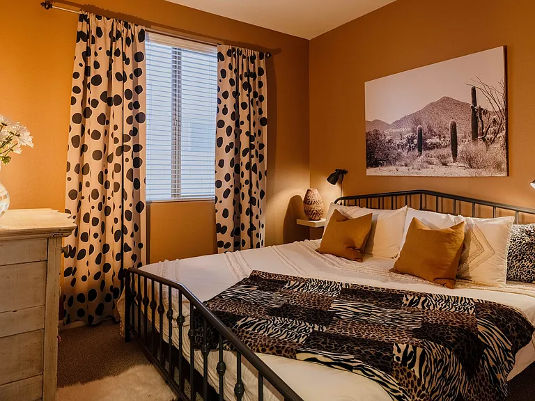 One of two bedrooms off the alcove of the main living area and has a king sized bed.