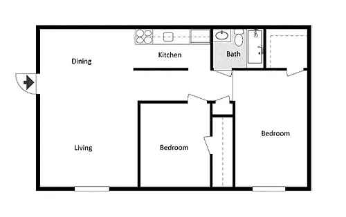 Floor plan 2 Bed 1 Bath Flat