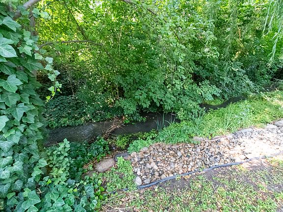 Scenic backyard landscaping. Creek is open and might not be suitable for small children.