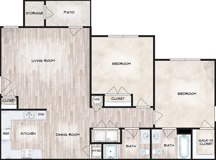 2 Bed 2 Bath - Laurel Ridge II Floorplan Diagram