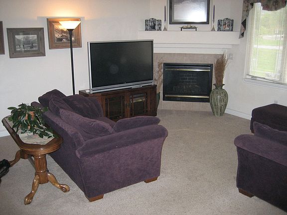 Large living room with gas fireplace