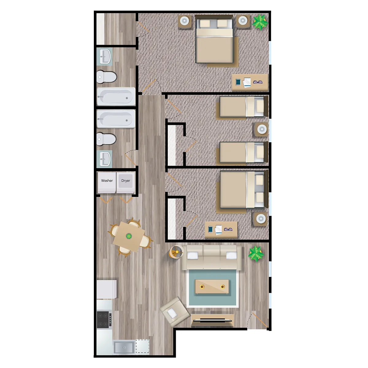Floor plan Three Bedroom Apartments