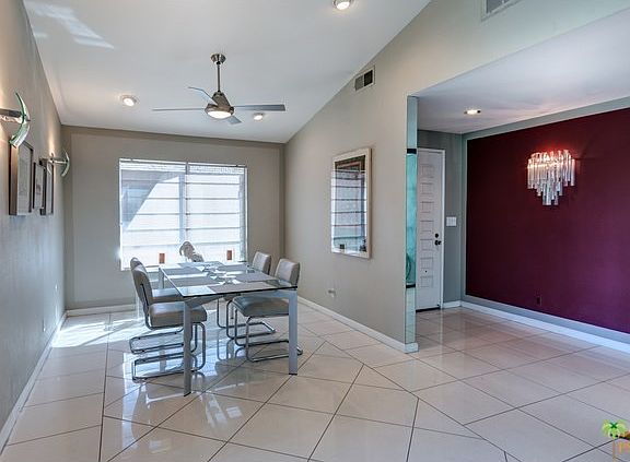 Open dining area with high ceilings