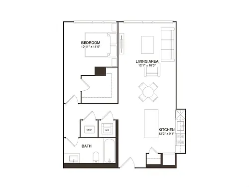 Floor plan 1 Bed - 1 Bath | A02
