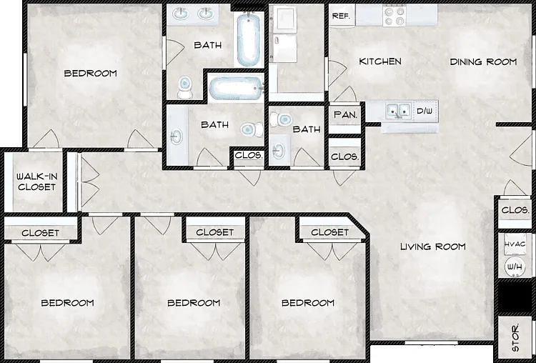 Four Bedroom Floorplan Diagram