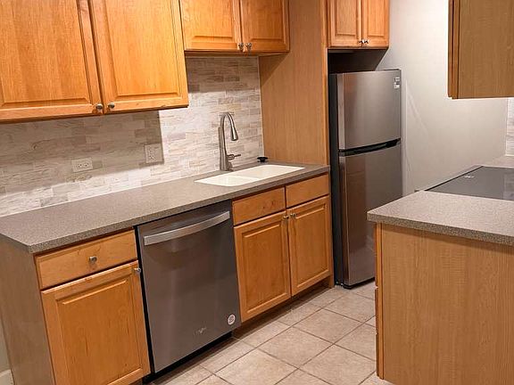 Kitchen with fridge and dishwasher