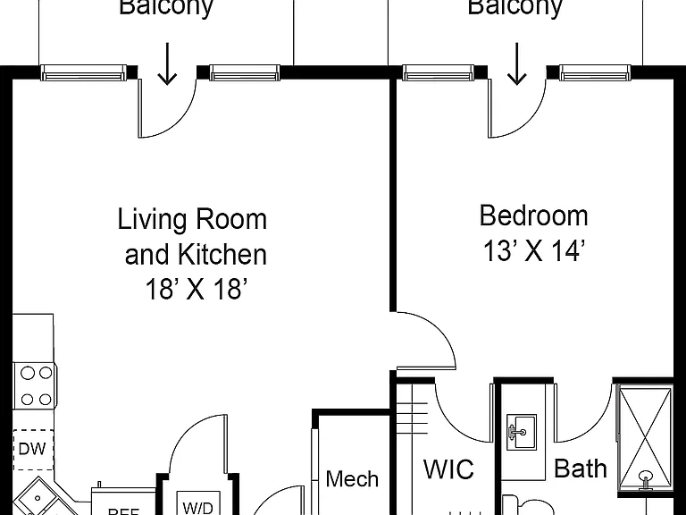 Spacious 1 Bedroom, 1 Bathroom Floor Plan with Balcony at Junction View Spacious 1 Bedroom, 1 Bathroom Floor Plan with Balcony at Junction View