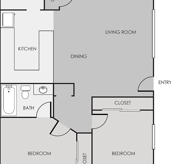 2 Bed 1 Bath A Floorplan Diagram