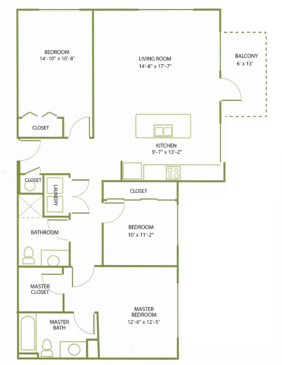 Floor plan 3 Bed/2 Bath-D1