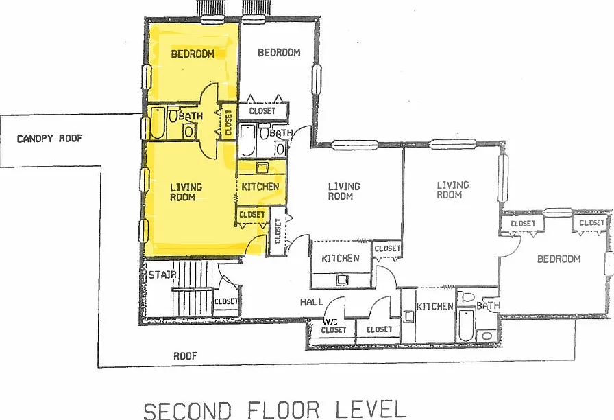 Unit A's floorplan highlighted in yellow