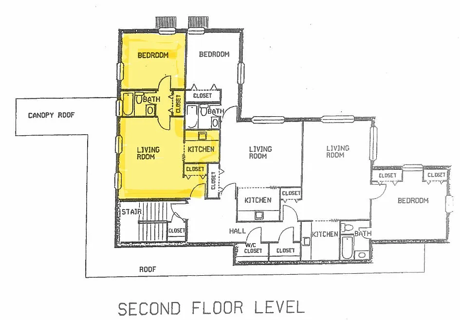 Unit A's floorplan highlighted in yellow - 528 Wade Ave #A