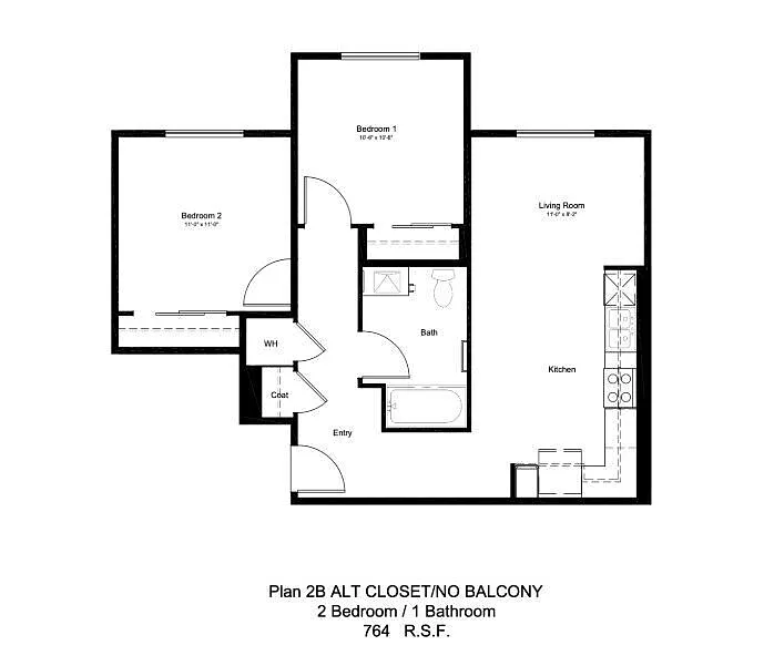 Floor plan 2BD, 1BTH A