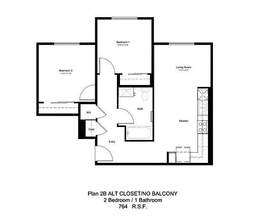 Floor plan 2BD, 1BTH A
