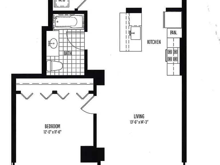 1 BR, 1 BTH floor plan 1225 Old Town