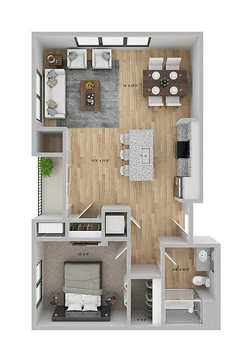 Floor plan 1 Bed/1 Bath-1A-The Square