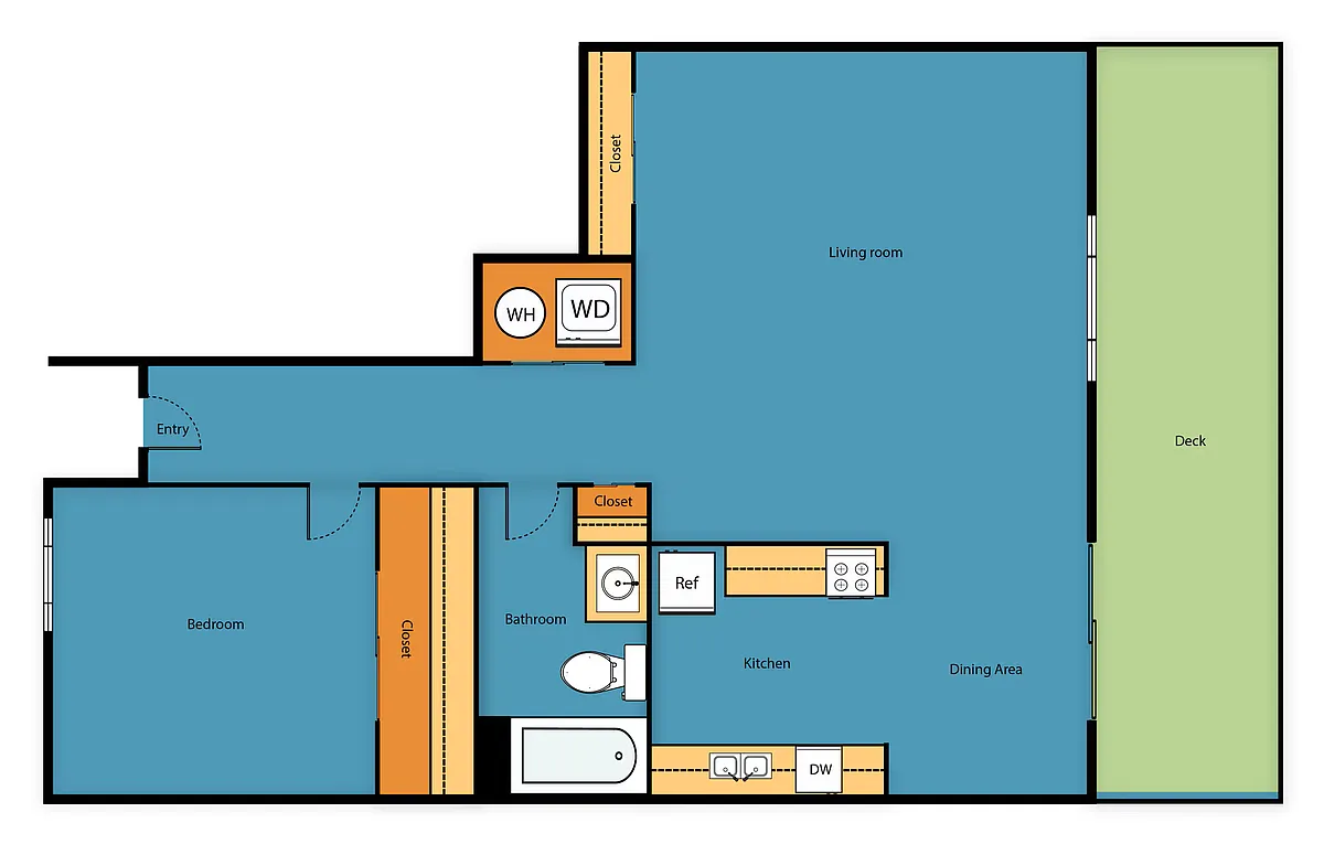 Floor plan 1 Bed, 1 Bath B