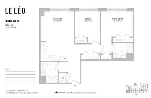 Floor plan 2 Bed 2 Bath B