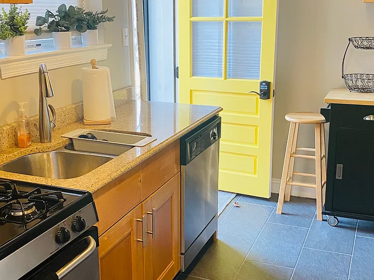Entry door into kitchen area