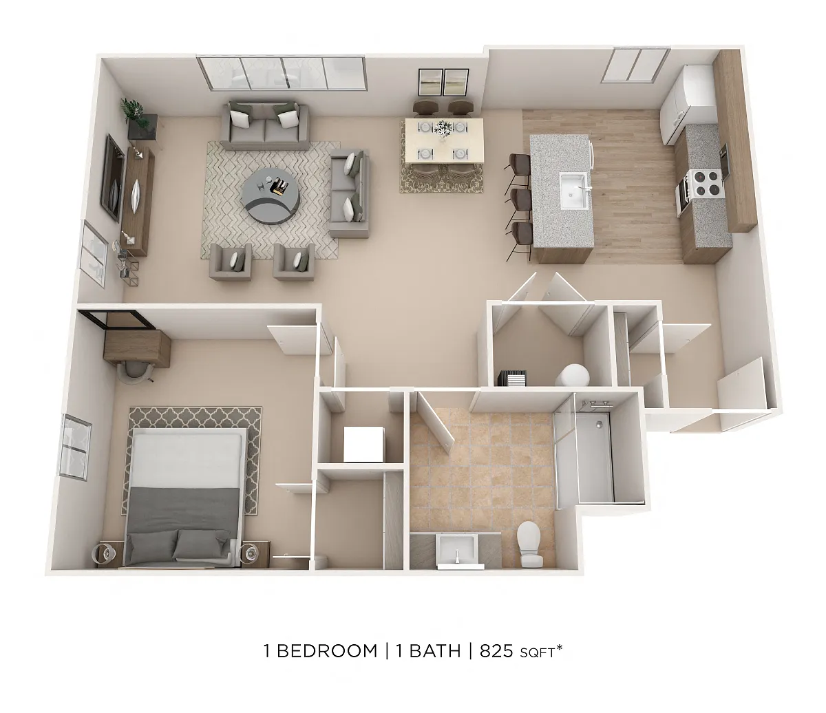 Floor plan One Bedroom- 825 sqft