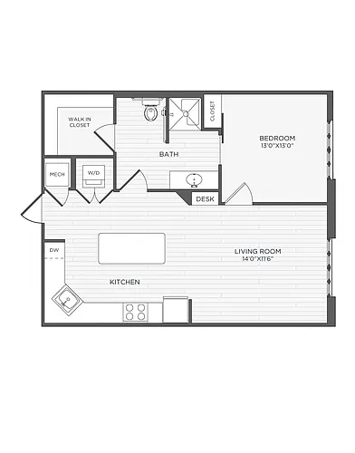Floor plan 1 Bed 1 Bath-A1 - Nighthawk