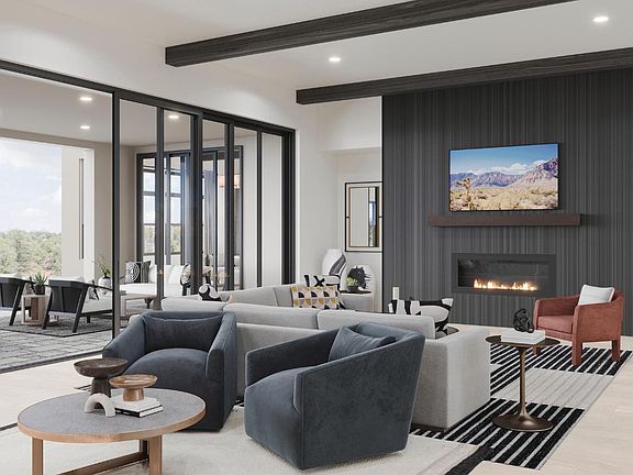 Great room with a 20 multi-slide door and fireplace