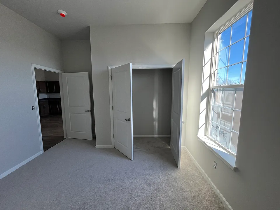 Bedroom carpeted with natural sunlight and views