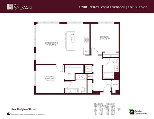 Floor plan Corner Two Bedroom Apartment B-09