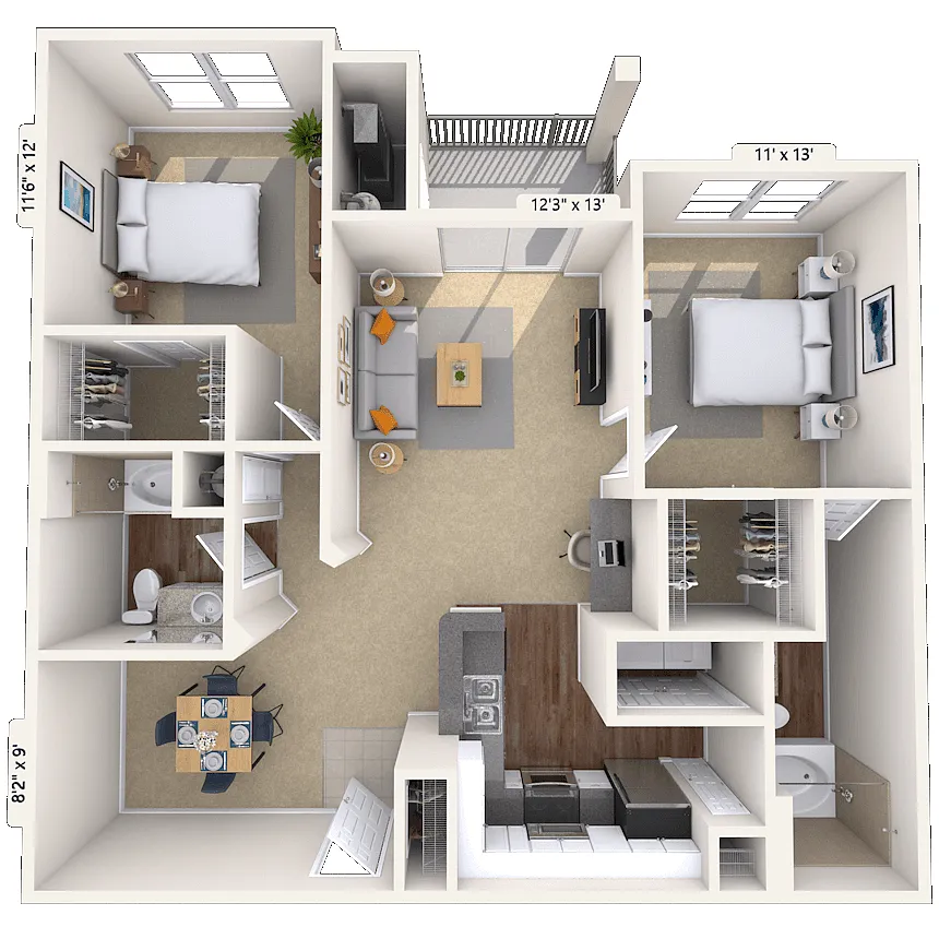 Floor plan Traditional 2x2 1101-1137 SF