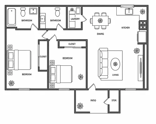 Floor plan 2 Bedroom 2 Bath
