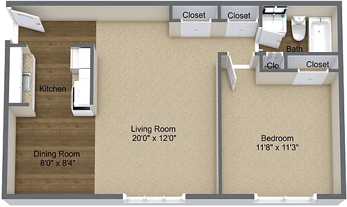 Floor plan 1 Bedroom Apartment Home