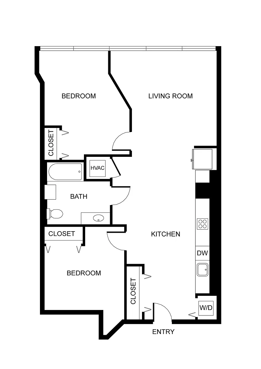 Floor plan West 7th | 2 Bedrooms, 1 Bathroom 204