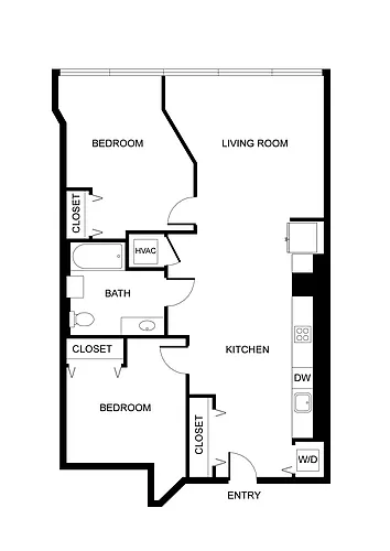 Floor plan West 7th | 2 Bedrooms, 1 Bathroom 204