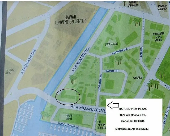 Harbor View Plaza is sited along side of the Ala Wai and across from the yacht harbor.