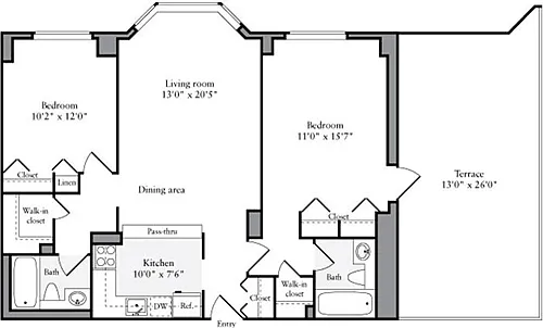 Floor plan 2 Bedrooms V with Terrace