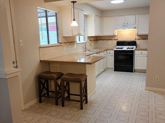 View from living room into kitchen area