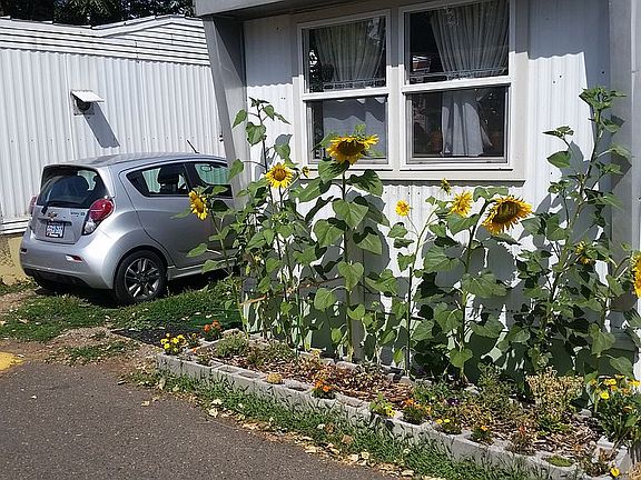 Front view with parking spot