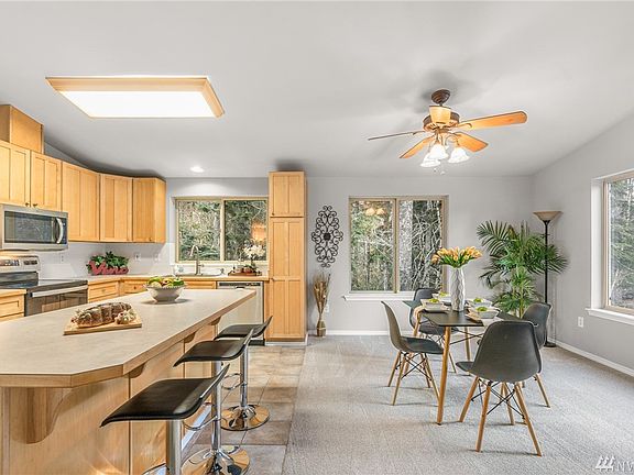 Eat in kitchen with an island and plenty of room for a dining room table.
