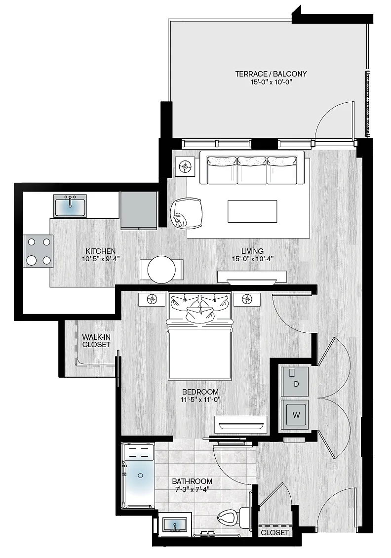 Floor plan Oakdale2-1B1B-S