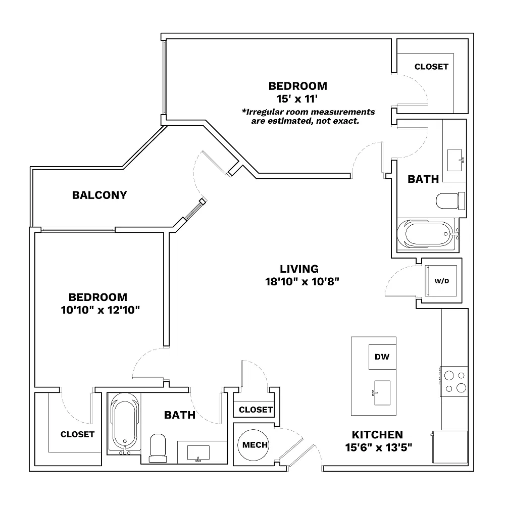 Floor plan 2x2 - 1040sqft - B1 - Palette