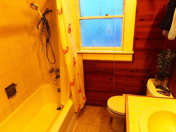 Bathroom with wood paneling