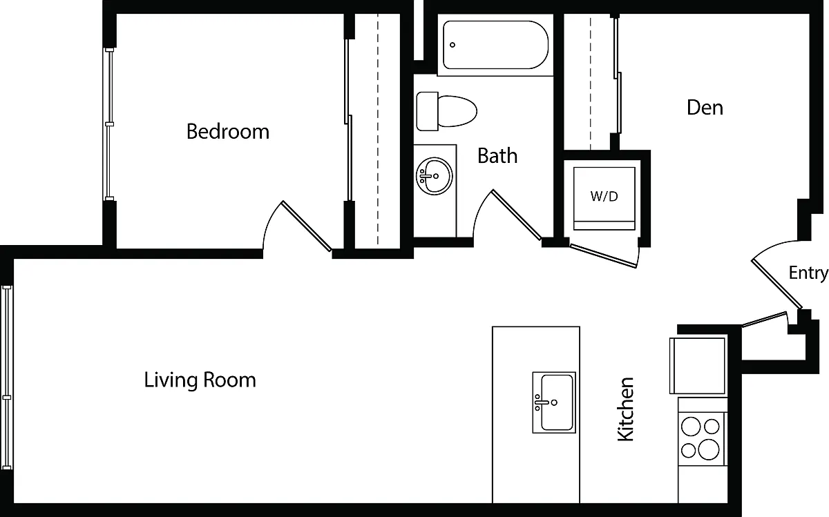 Floor plan One Bedroom Den B